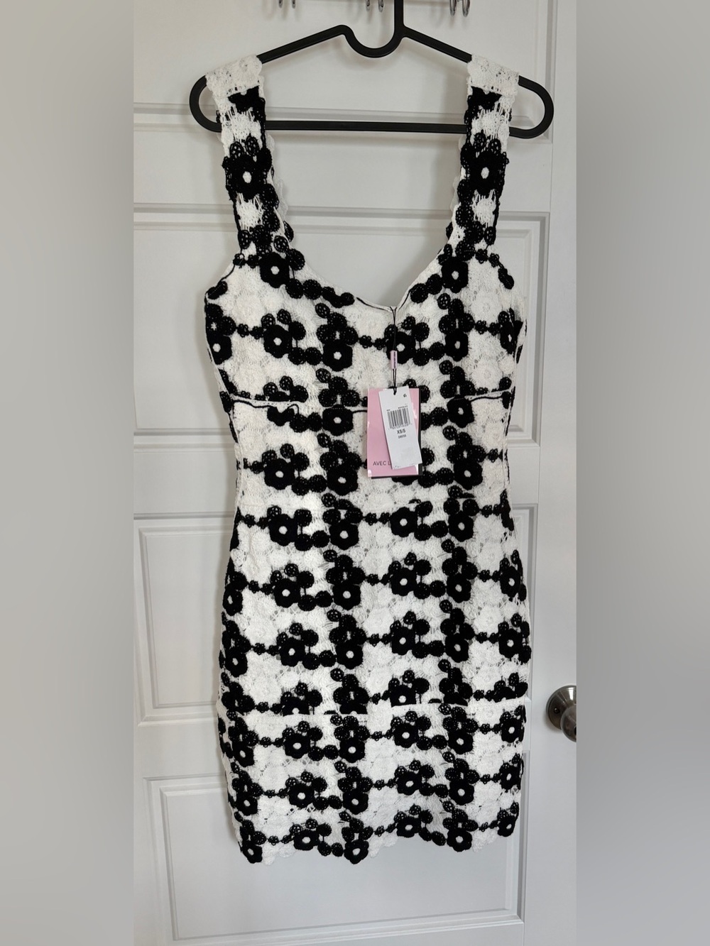 Avec Les Filles Black and White Floral Crochet Mini Dress - Picture 7 of 8